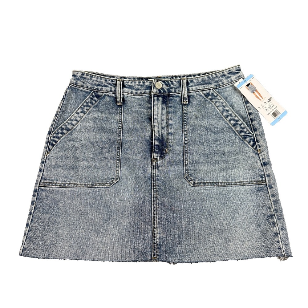 Edited By Remi Bader Denim Mini Skirt Womens Size 10 Lt Wash Raw Hem Utility NWT
